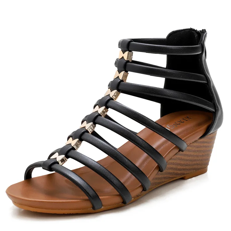 

Boho Women Wedge Sandals Fashion Hollow Out Roman Holiday Beach Shoes 3 Colors Strappy