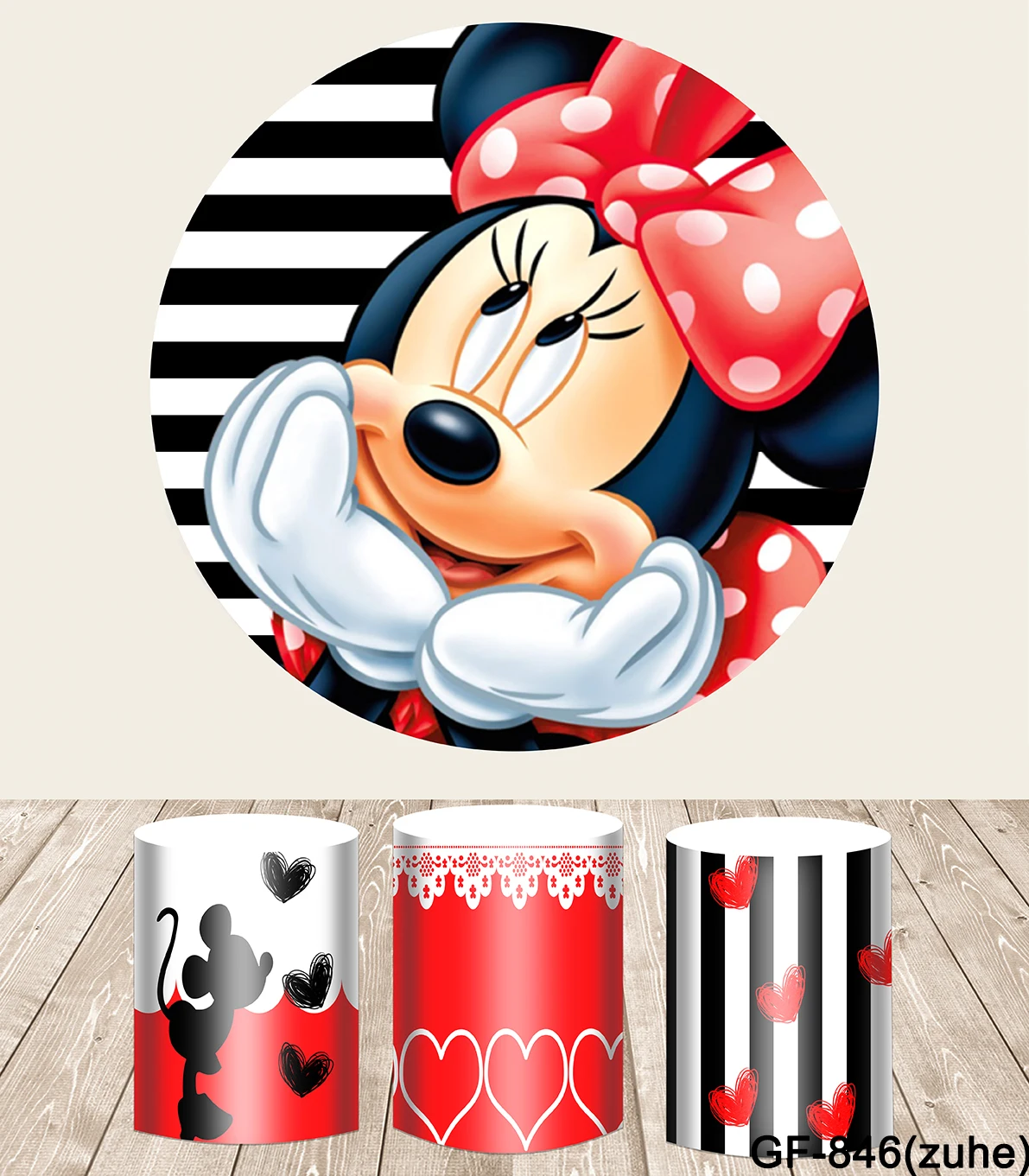 

Party Backdrops Minnie Mickey Round Shape Disney Mickey Mouse Children's Birthday Decoration Wedding Custom Background Photozone