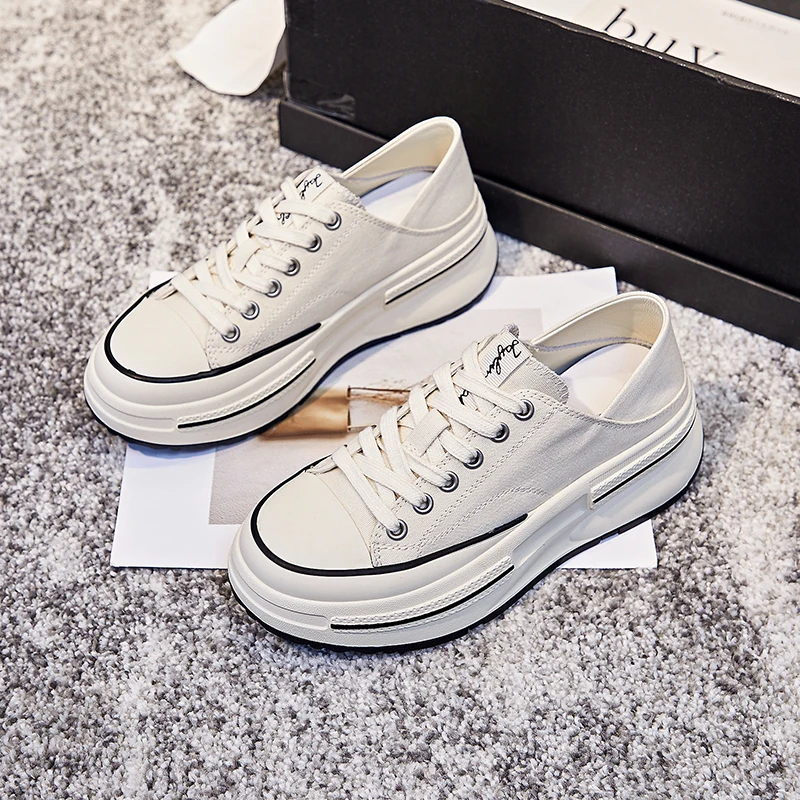 Canvas Designer Casual Sneakers Women's Sports Shoes Flats Chunky Platform Sneakers Girls 2023 Black Thick Bottom Tennis Female