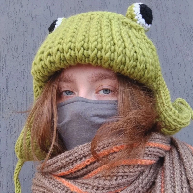 

Big Eye Beanie for Frog Eye Hat Earflap Crochet Hat Cute Funny Beanie Knitted Trapper Hat Little Devil Hat Knit Bomber Hat