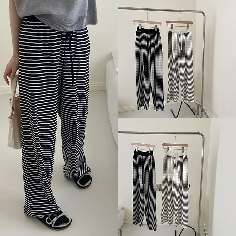 

Wide Leg Pants Women's Spring and Autumn Wool High Waist Knitted Long Draping Straight Leg Pants Drag Floor Casual Pants