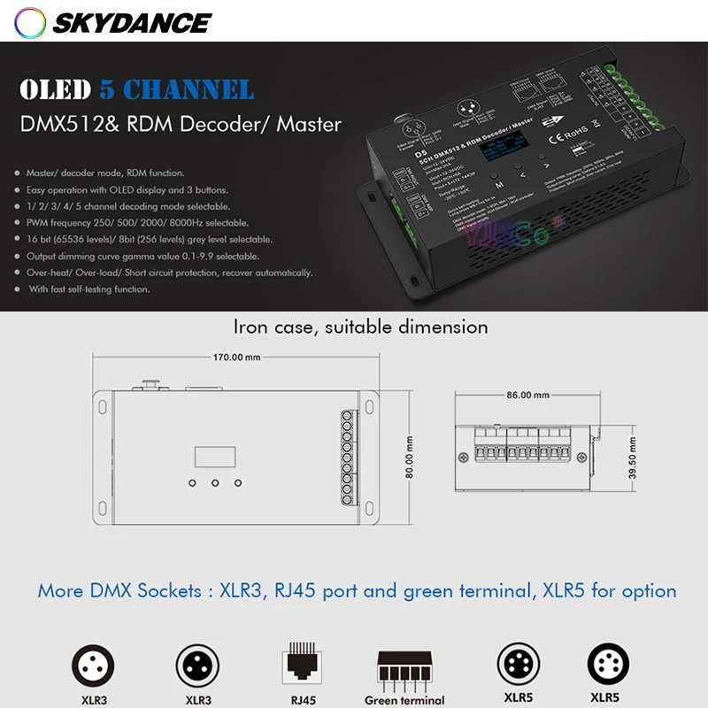 12 В-24 В постоянного тока 6 А * 5 каналов DMX 512 светодиодный контроллер RBGWC декодер RDM