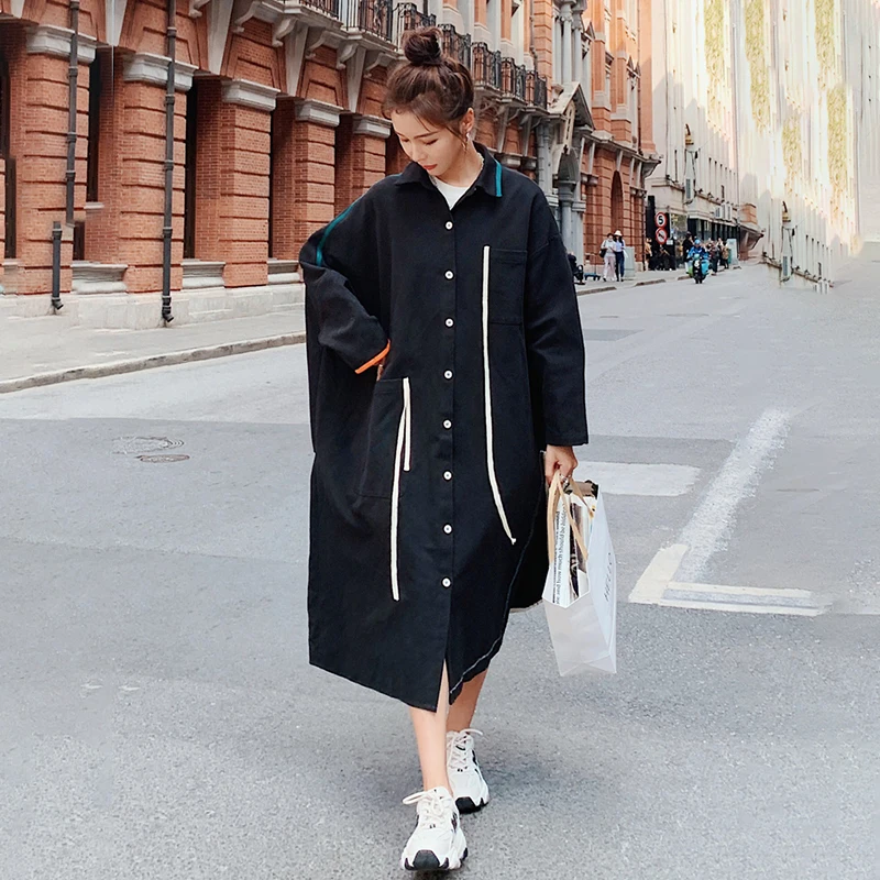 

Black Work Trench Women's Coat Long Spring Autumn 2022 New Loose Jacket Fashion Temperament Design Sense Popular Lady's Cape
