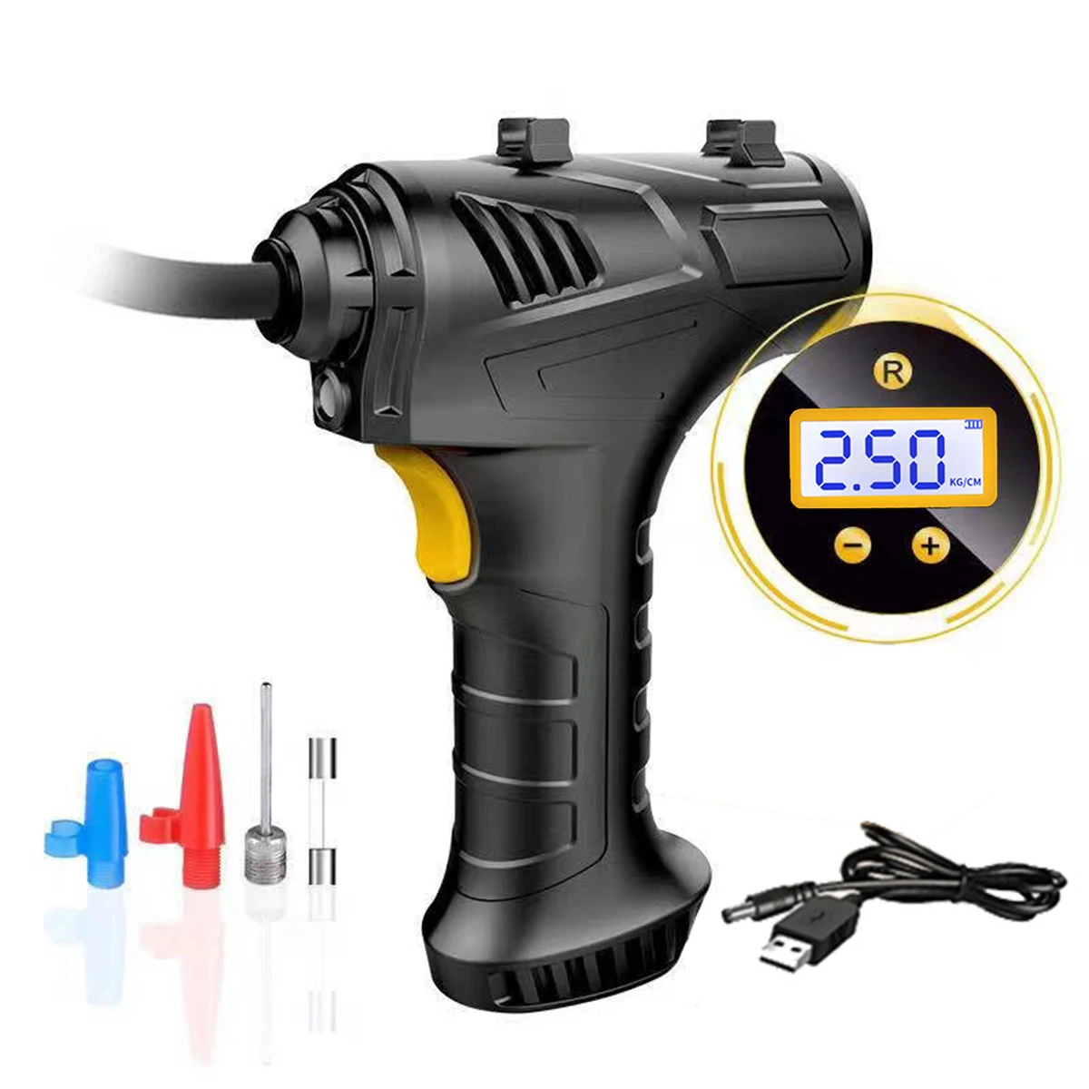 

Cordless Tyre Inflator 12V 120W Rechargeable Air Compressor Handheld Electric Digital Tire Pump with LED Light