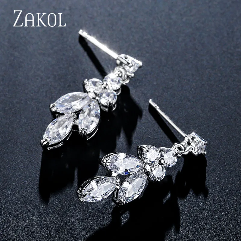 ZAKOL элегантные свадебные ювелирные изделия с фианитом в форме листа Висячие