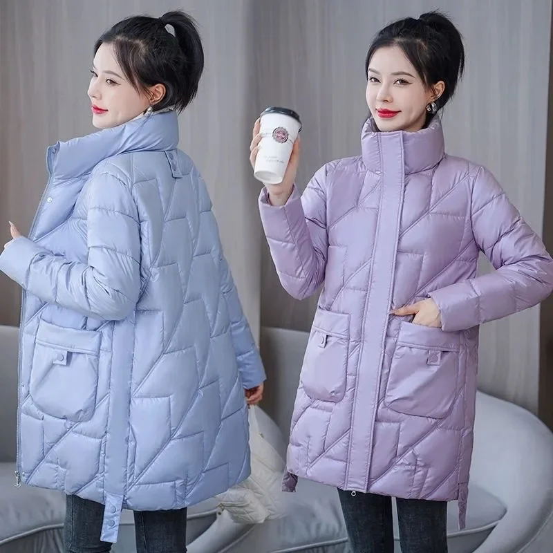 New Winter Jacket Parkas Women Long Coat Glossy Down Cotton Jacket Thick Warm Casual Windproof Parka Student Coat Outerwear