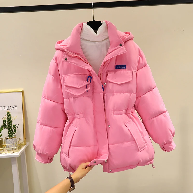 

Женская Стеганая куртка на молнии, однотонная свободная утепленная парка с капюшоном, зимний пуховик из хлопка, 2023