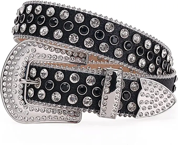 Bling Sequined PU Belts Waistbands for Women Punk Rhinestone Rivet Studded Waist Belts European Street Hiphop Jeans Belt Buckle