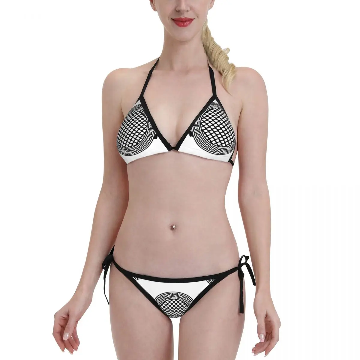 

2022 Women Triangle Swimsuit 2-piece Lace-up Bikini Set Ladies Sexy Halter Swimwear Pushup Baroque Grey Color With Greek Biquini