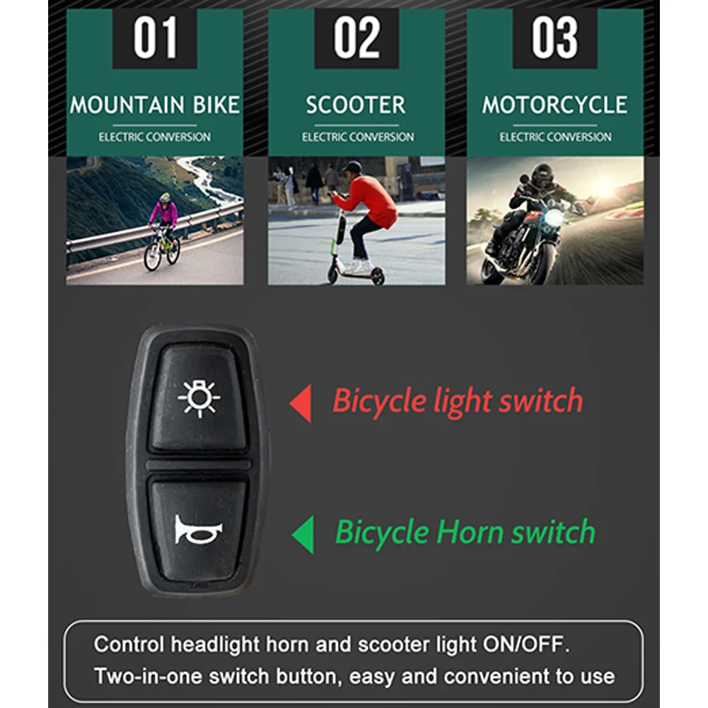 

High Quality Light Horn Switch Black For Electric Bicycle For Electric Scooter For MTB Tricycle Multi Switch 12-72V
