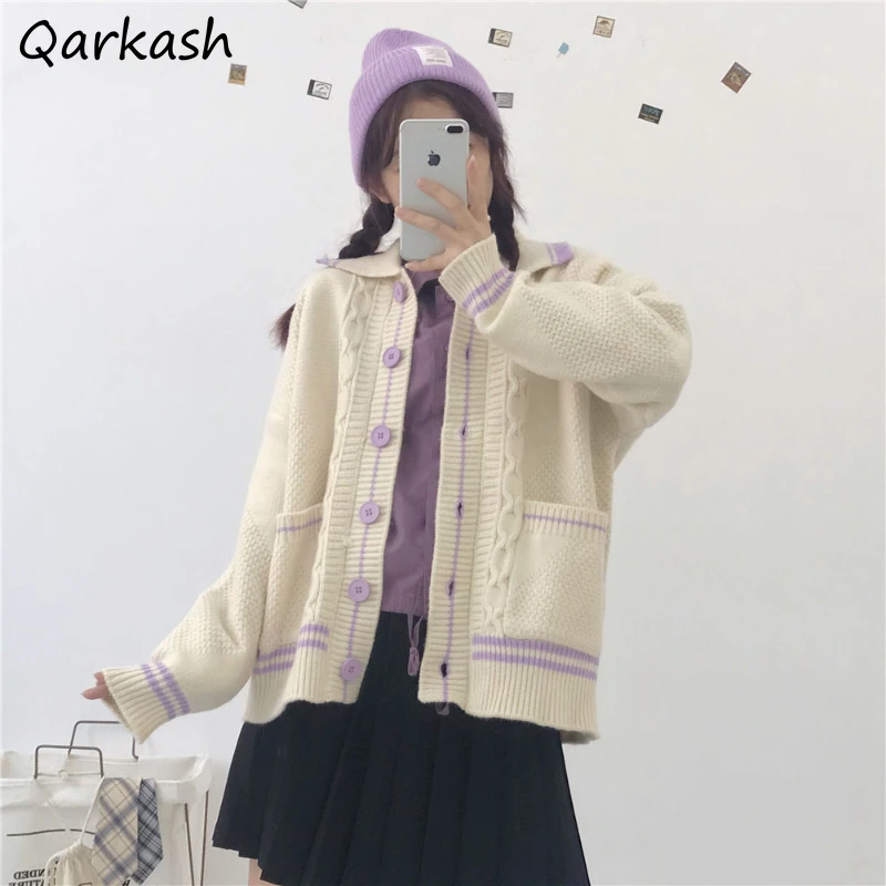 

Basic Jackets Women Panelled Casual BF Students Turn-down Collar Lovely Design Pockets Spring Clothes Knitting Chic Ins Daily