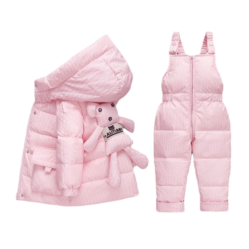 Baby Girls Boys 2-Piece Snowsuit,Infant Puffer Jacket Toddler Kids Hooded Down Jacket Winter Coat + Ski Bib Pants Skisuit Set