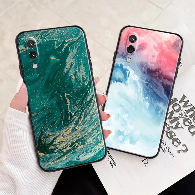 

Luxury Marble For Xiaomi Redmi 7 7A 8 8A 7 Note 7 8 2021 Pro 8T Phone Case Back Black Silicone Cover Coque Soft