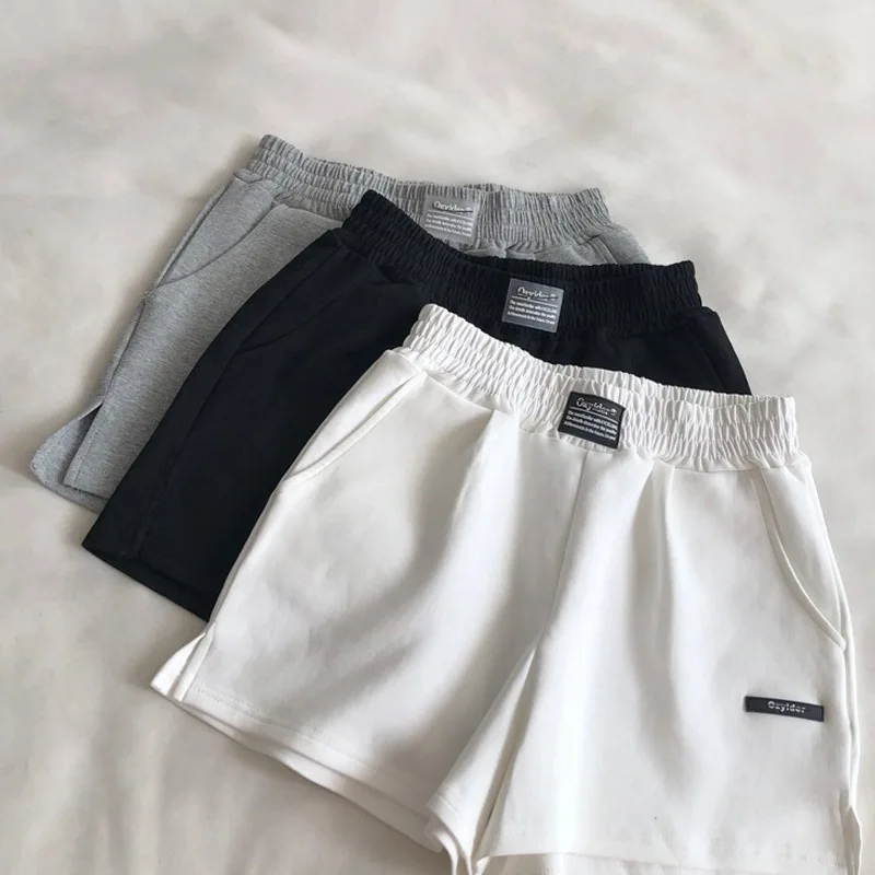 Women Shorts Summer High Elastic Lace Up Drawstring Wide Leg Shorts Letter Summer Thin Breathable Female Running Sports Shorts