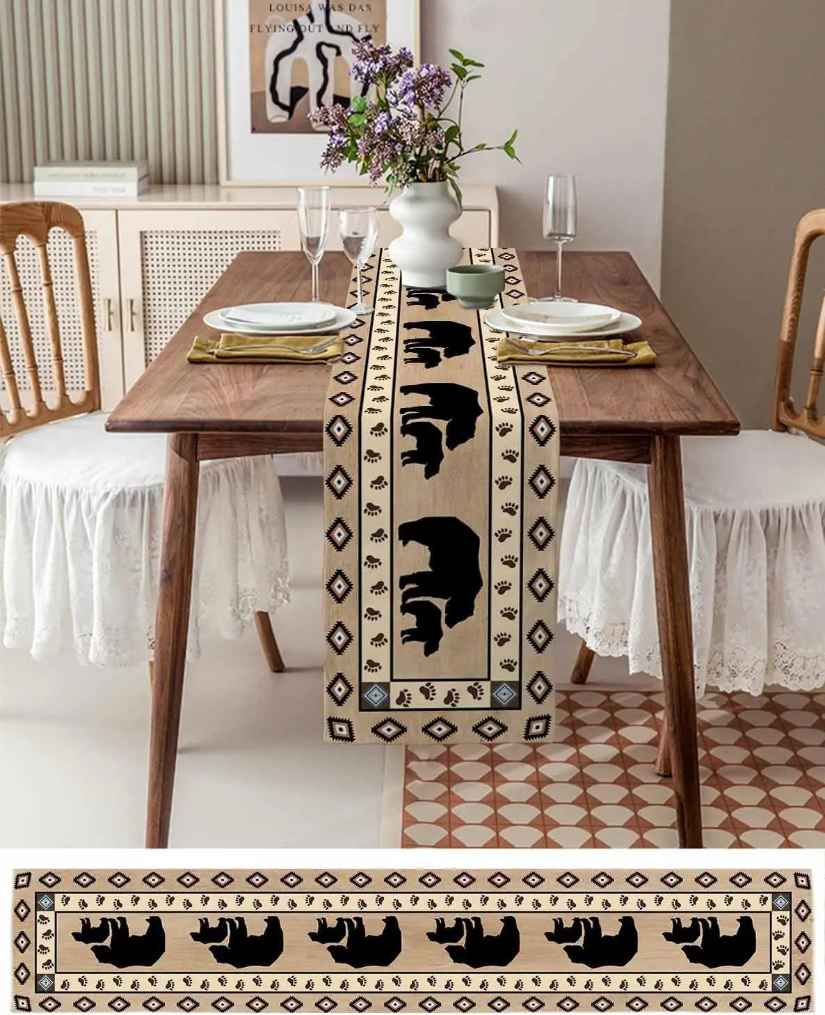 Boho niedźwiedź łapa lniany bieżnik na stół komoda szaliki południowy zachodni geometryczny kuchnia jadalnia dekoracje świąteczne