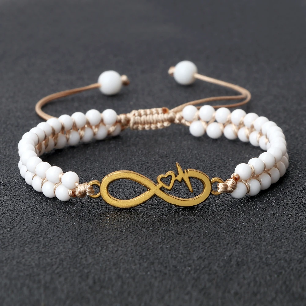 

4mm White Porcelain Beaded Bracelets For Women Boho Yoga Braided Tree of Life Charm Bracelets & Bangles Friendship Lover Jewelry