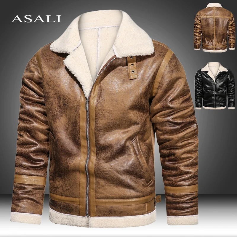 2022 Punk Zipper Design Men's Leather Jacket Coat Business Velvet New Motorcycle Pilot Brand Men Designer | Мужская одежда