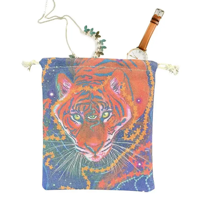 

Tarot Card Bags Tarot Dice Bag With Drawstring Three-Eyed Tiger Tarot Card Holder Bag Jewelry Pouch For Tarot Psychologists