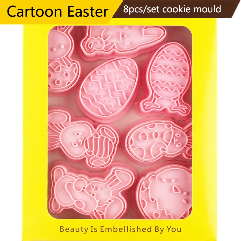 

8pcs/set Easter Cookie Cutters Cartoon Rabbit Animal Biscuit Mold Pressable Plastic Kitchen Decorating Tools Cake Accessories