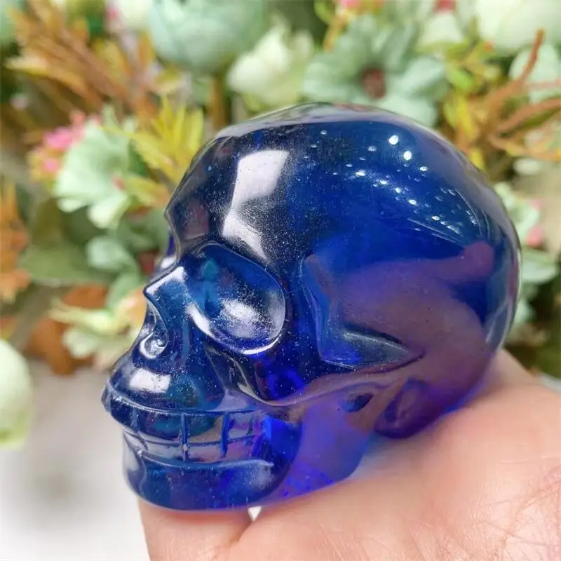 Натуральный Стеклянный Череп Aura мини-хрустальный резьбовой волшебник украшение