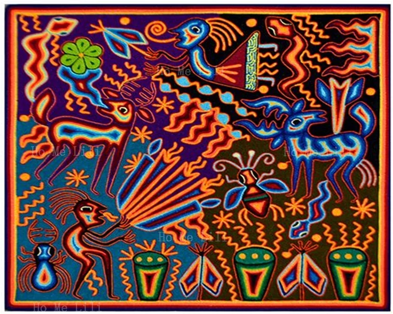 Мексиканский Племенной оаксака Бохо хуихол пряжа вилка рисование красочная