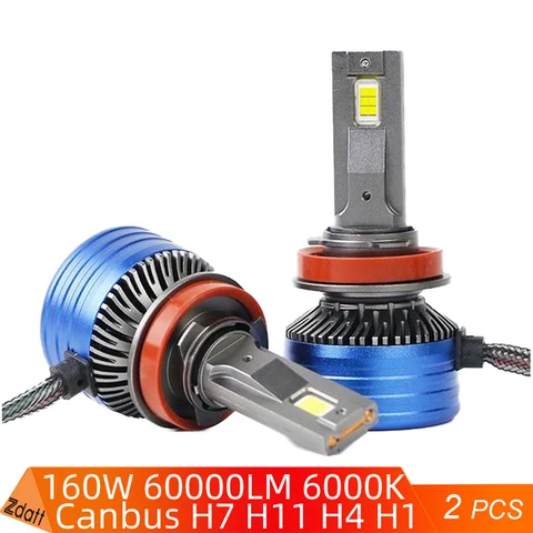 Zdatt H1 H4 H7 светодиодный Lamp H8 H9 H11 led 9005 HB3 9006 HB4 Высокая мощность 160 Вт 60000 лм K Turbo Fan светодиодный лампы для фар 12 В 24 В