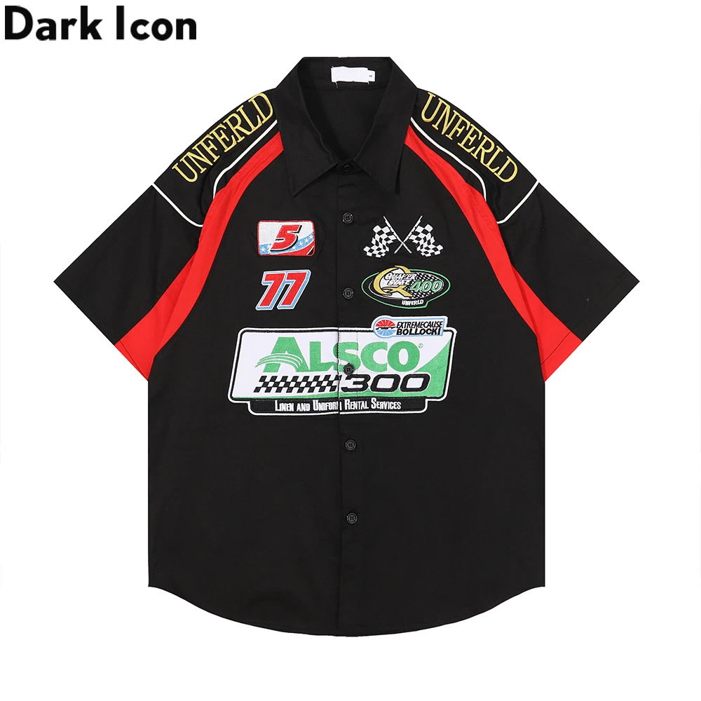 

Dark Icon Embroideried Off Shoulder Men's Shirt Summer Oversize Shirts Man 3 Colors
