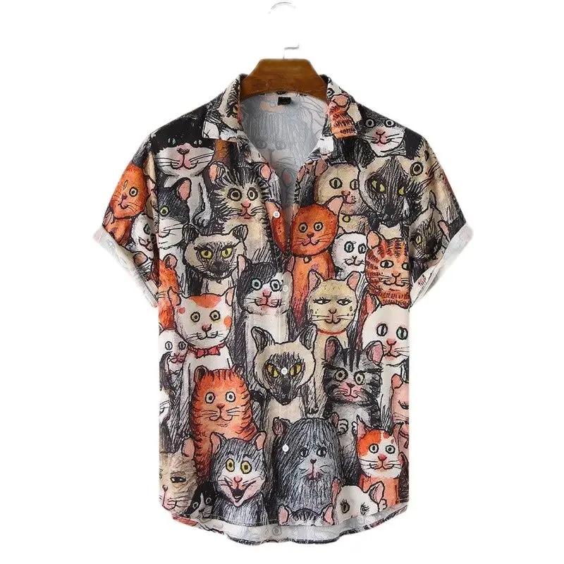 Hawaiian Men's Shirt 3D Full Body Funny Cat Print Short Sleeve Shirt for Men's Summer Beach Shirts Top Tees MAN Clothing Unisex