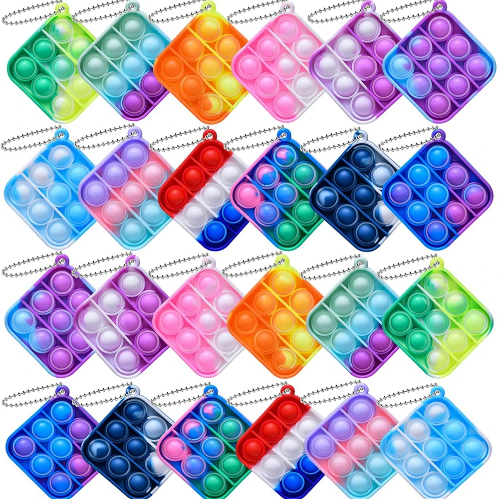 24PCS Mini Squeeze Regenbogen Stress Relief Sensorischen Hand Spielzeug Pop Zappeln Spielzeug Pack Blase Poping Keychain Anti-Angst für Kinder Erwachsene