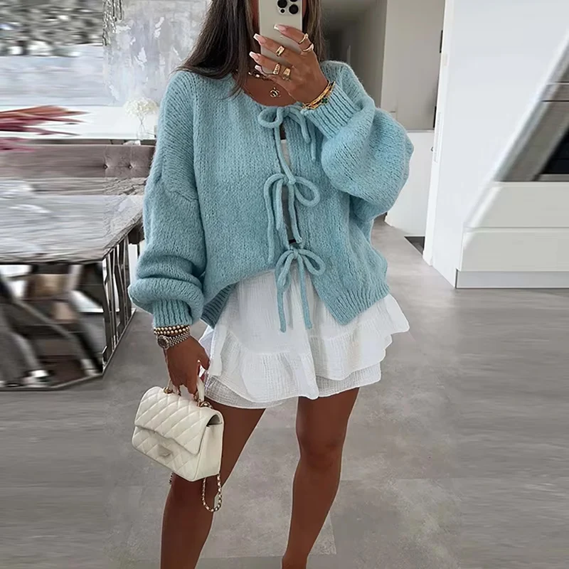 Женский вязаный кардиган с длинными рукавами цвет в ассортименте