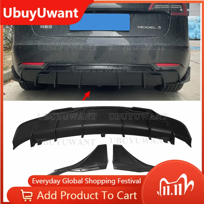 

Рассеиватель для 4-дверного заднего бампера Tesla Model 3 Sedan 2017-2019, АБС-пластик, углеродное волокно, боковой разветвитель, защитная пластина, крыш...