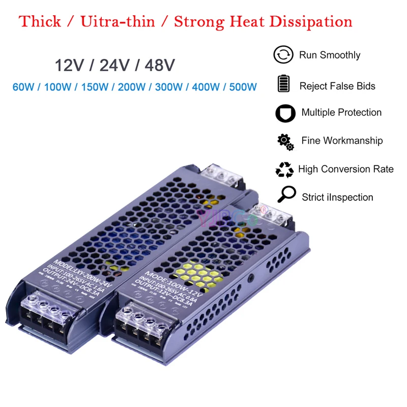 

LED Strip Ultra-Thin Switching Power Supply 12V 24V 48V 60W 100W 150W 200W 300W 400W 500W LED Light Driver Mute Transformer