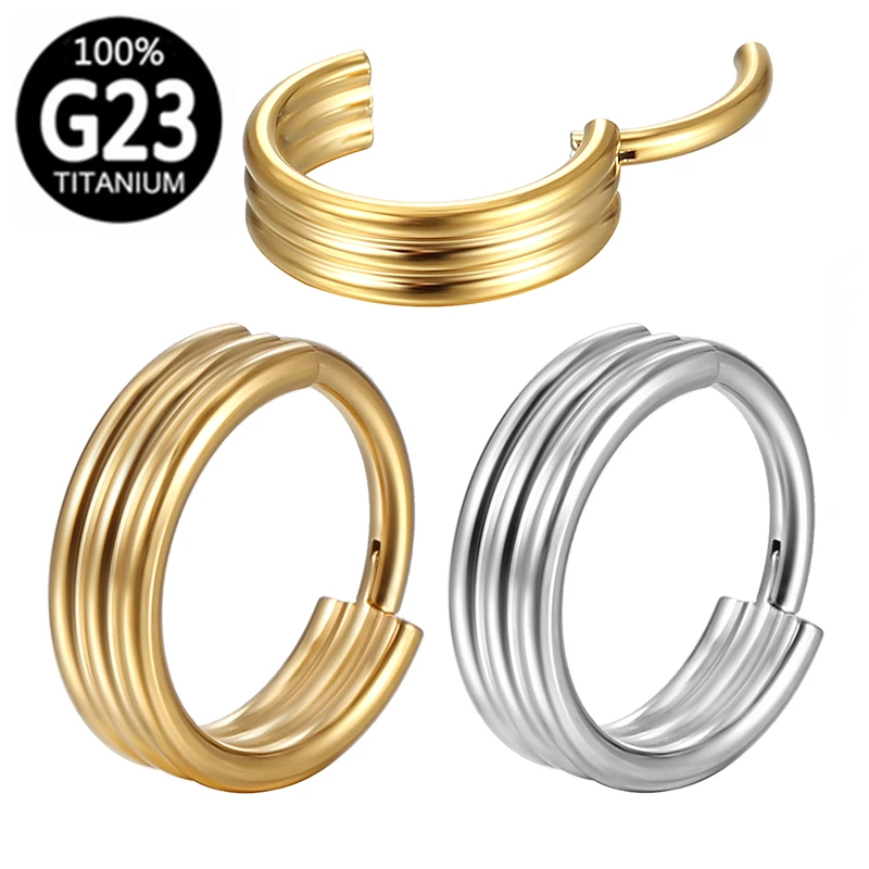 G23 Titanium Three-row Glossy Convex Nose Ring Septum Clicker Daith Earrings Hoop Ear Cartilage Tragus Helix Piercing Jewelry