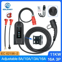 11kw 3p type2 portable ev charger adjustable 8 10 13 16a cee plug electric vehicle car charger evse wallbox iec 62196 2