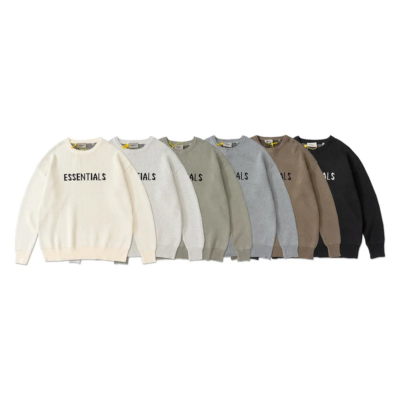 

Best Quality 1:1 Essentials 7th Collection Logo Sweater Men Women Hip hop Style Pullover O-neck Sweaters Thick Wool Sweater