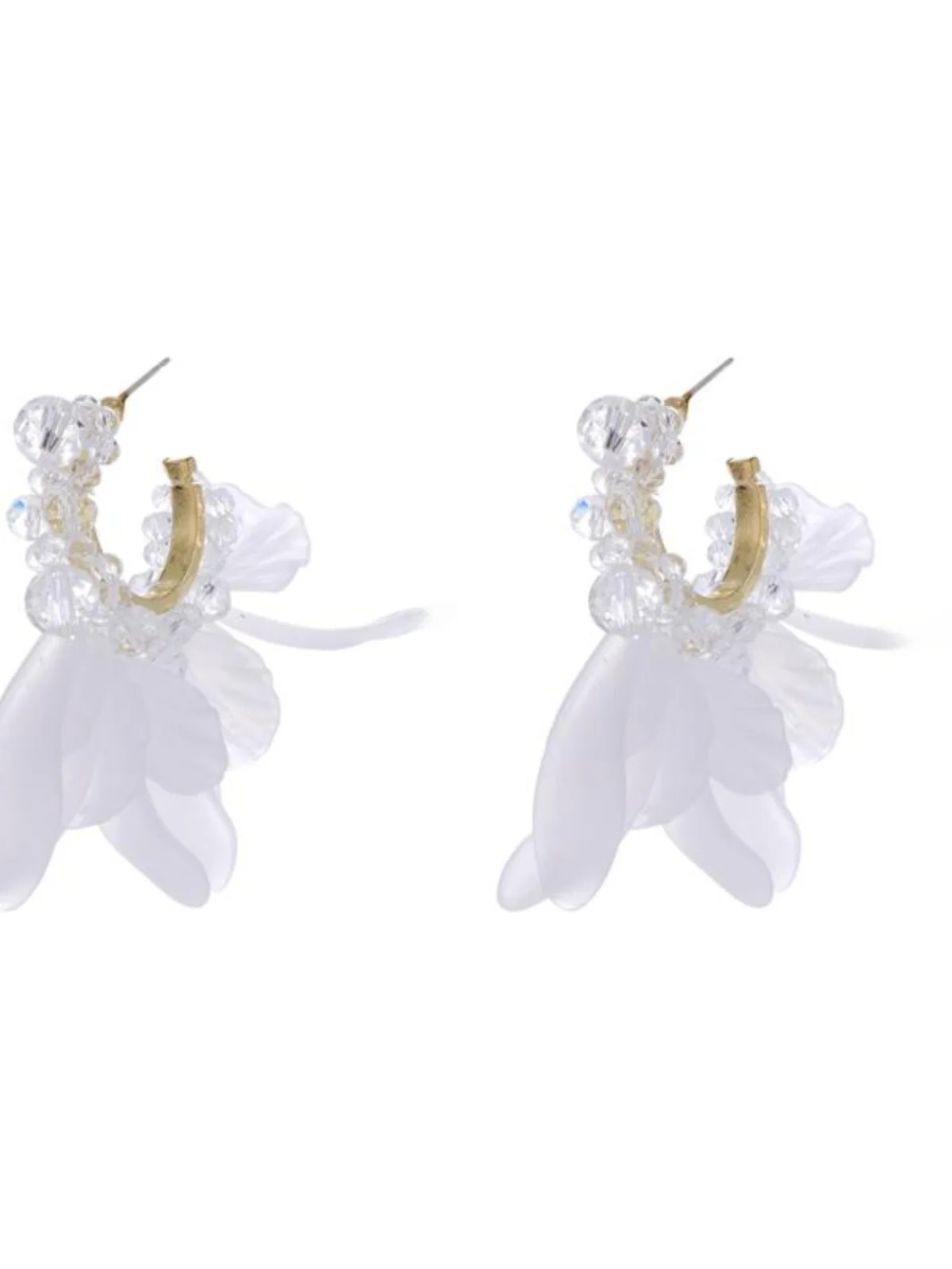 Immortal Cold Crystal Petal Tassel C- Shaped Earrings Light Luxury High-Grade Sense Design Temperament 925 Silver Needl...