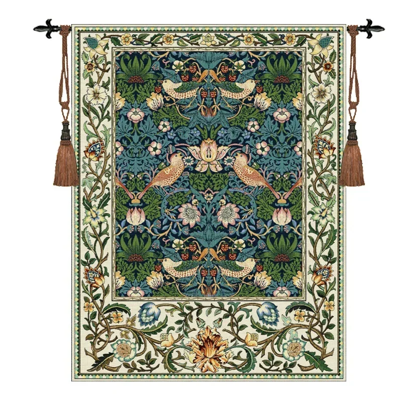 Фото Гобелен William Morris Strawberry Rich Lucky Bird, текстильный декоративный настенный гобелен для дома, декоративный 68*88 см №3