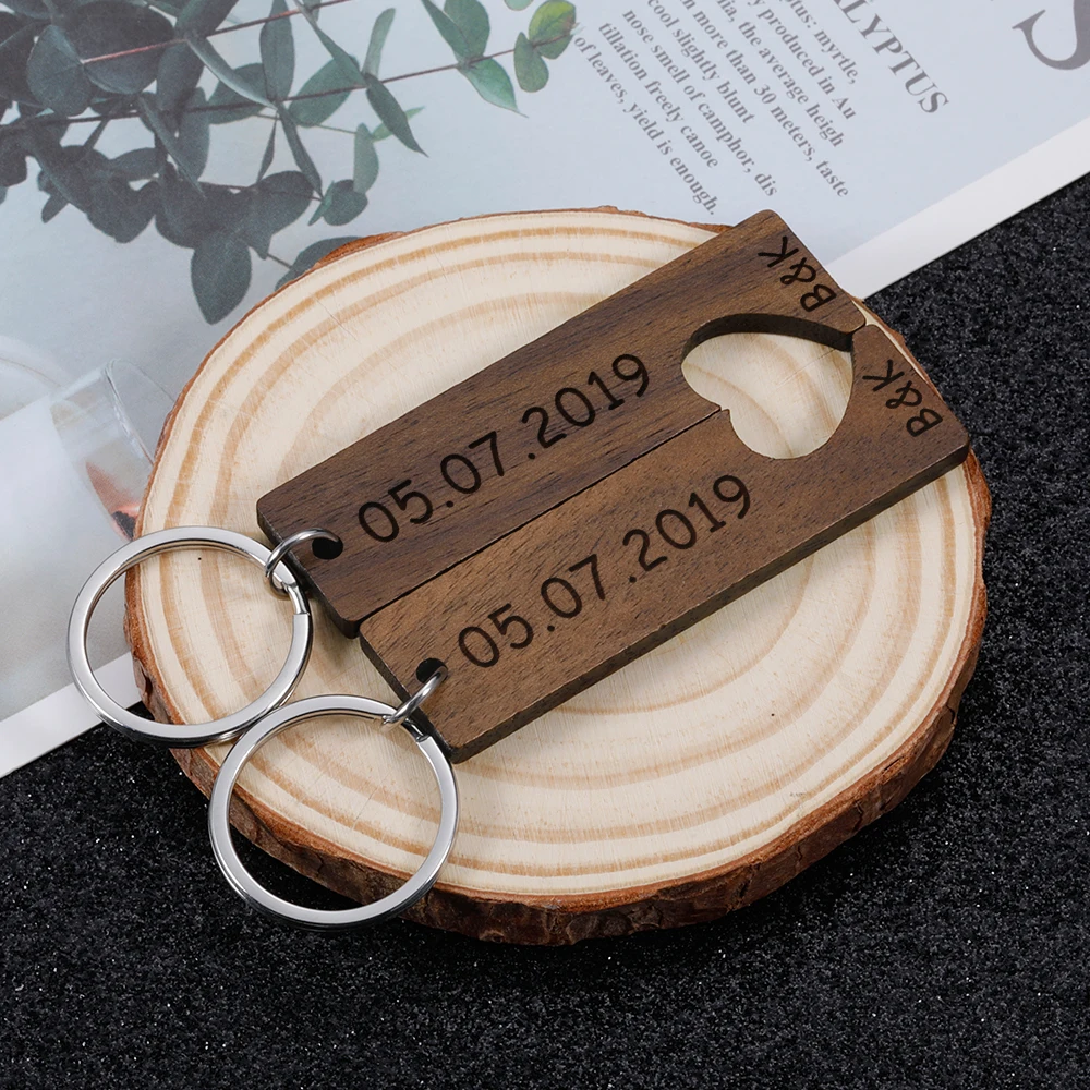 

Paired Keychains Wooden Couple Keychain Customizable Special Date Letter Wood Engraved Keyring Personalized Lover Memorial Gifts
