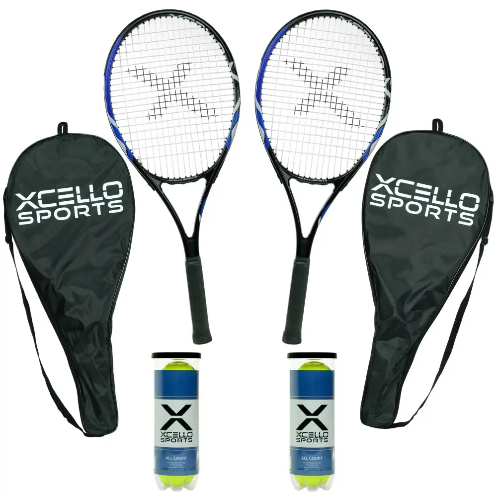 Xcello Sports 2-Player Aluminum Tennis Racket Set - Includes Two Rackets. Six All Court Balls, and Two Carry Cases - Available i