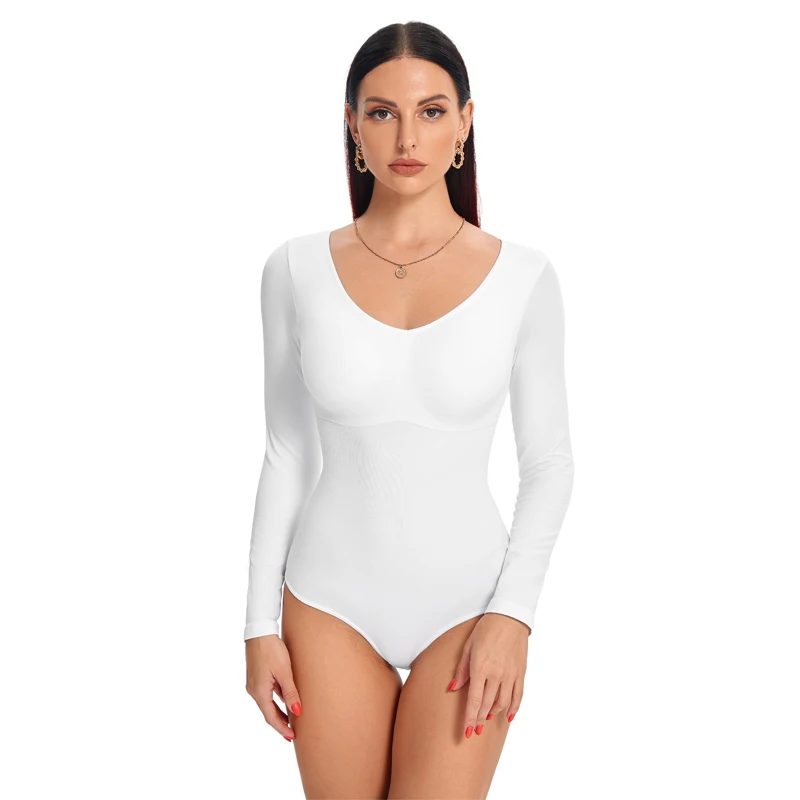 Women Long Sleeve U Neck Shaperwear Thermal Underwear Bodysuit Body Tops Party Casual Bodycon Romper Body Suit Jumper 2022