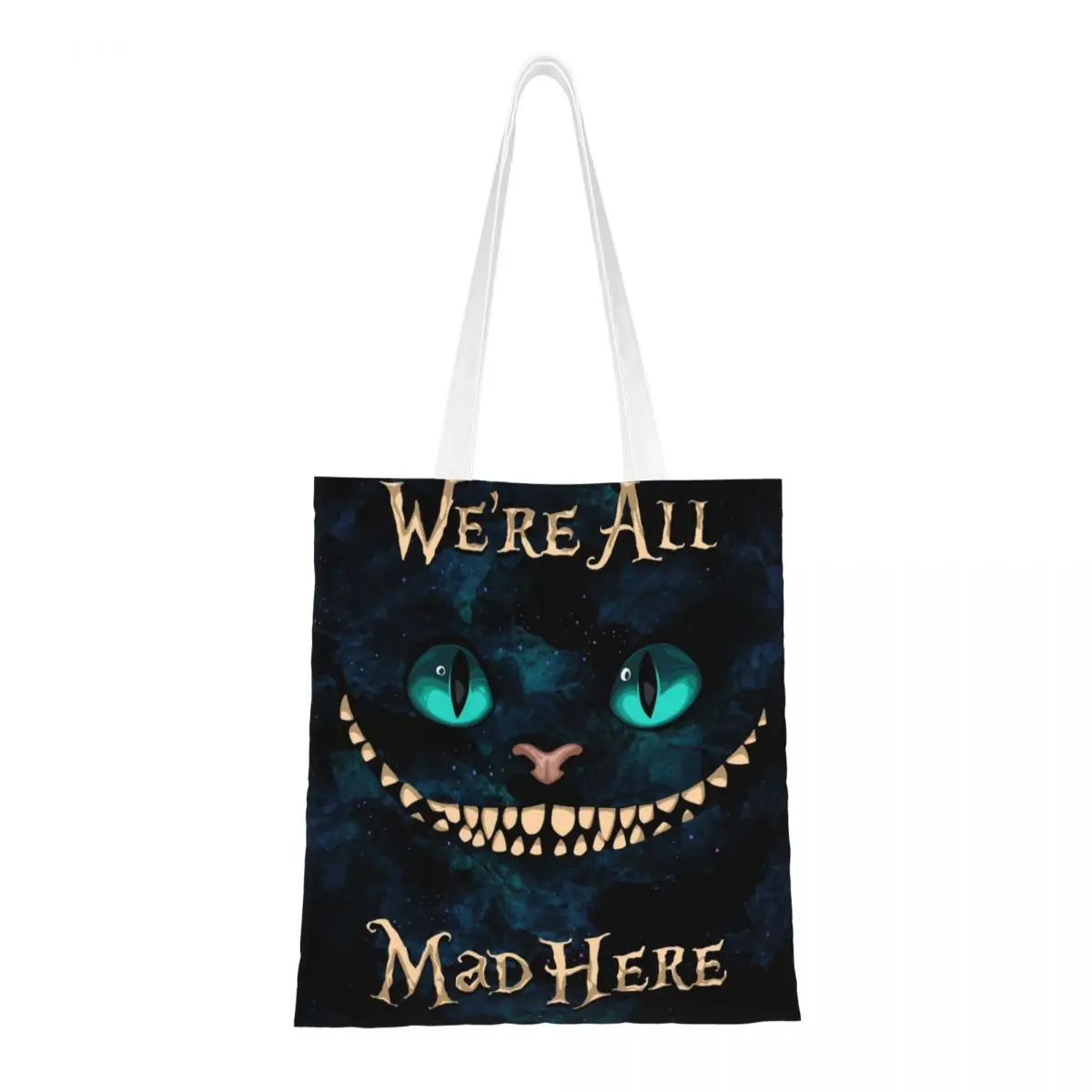 Холщовые сумки для покупок Алиса в стране чудес женские моющиеся с чеширским