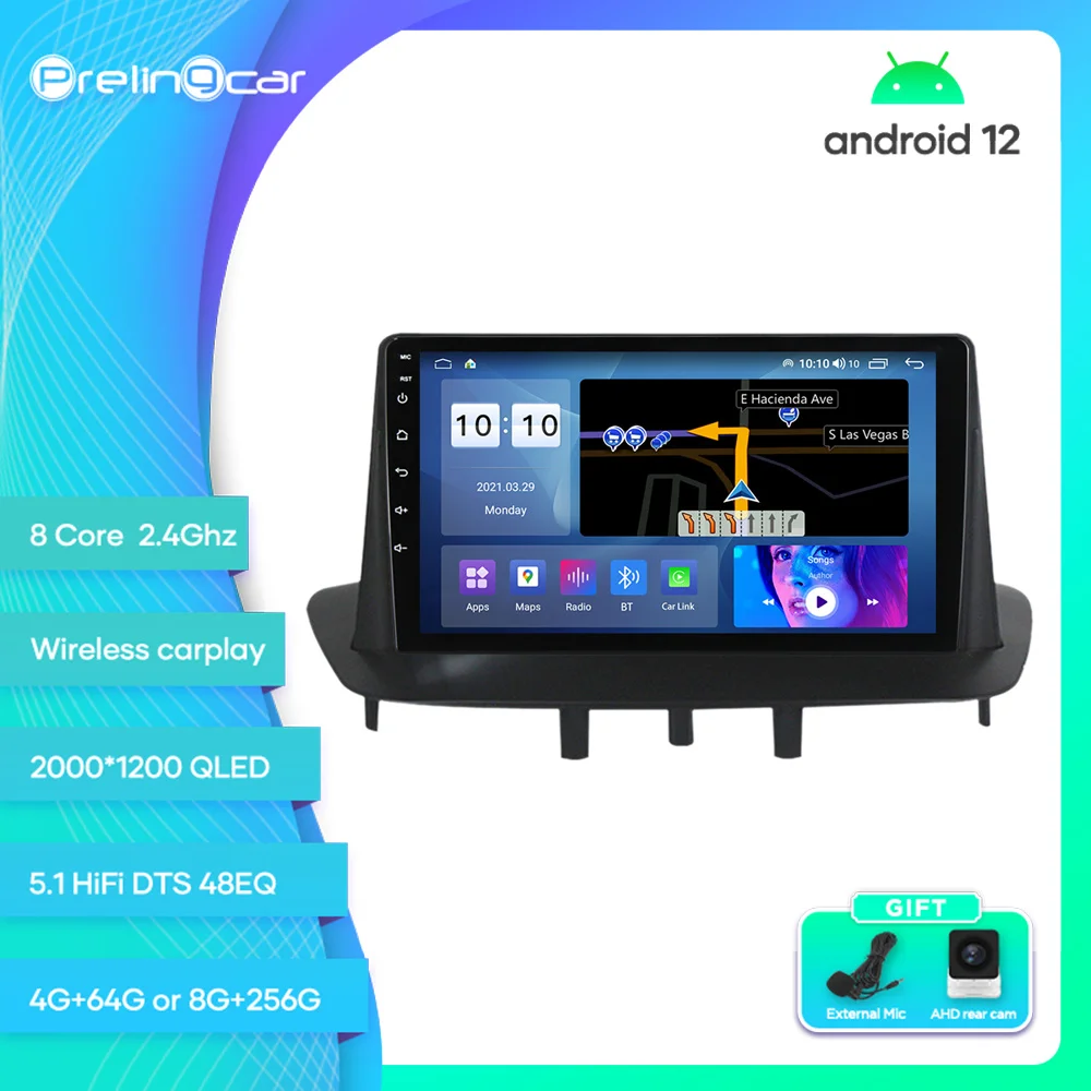 

Prelingcar For Renault Megane 3 2008-2014 Android 12 Car Monitor 8 256g Carplay RDS GPS Built 2din Radio DVD Player 5.1 DTS