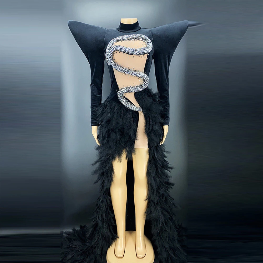 Женское платье с длинным рукавом эластичное кружевное перьями и блестками