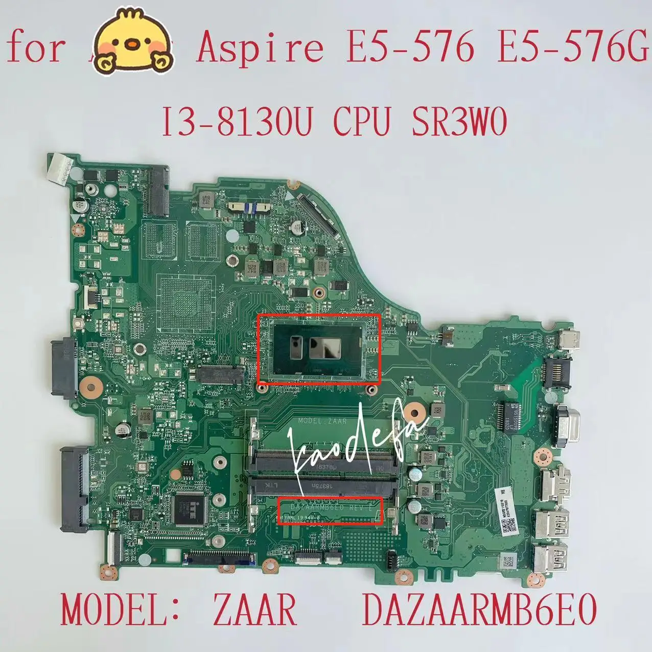 Материнская плата DAZAARMB6E0 для Acer Aspire E5-576 E5-576G, материнская плата для ноутбука с процессором I3-8130U SR3W0 NBGRX11001 100%, полностью протестирована Материнская плата DAZAARMB6E0 для Acer Aspire E5-576 E5-576G, материнская плата для ноутбука с процессором I3-8130U SR3W0 NBGRX11001 100%, полностью протестирована