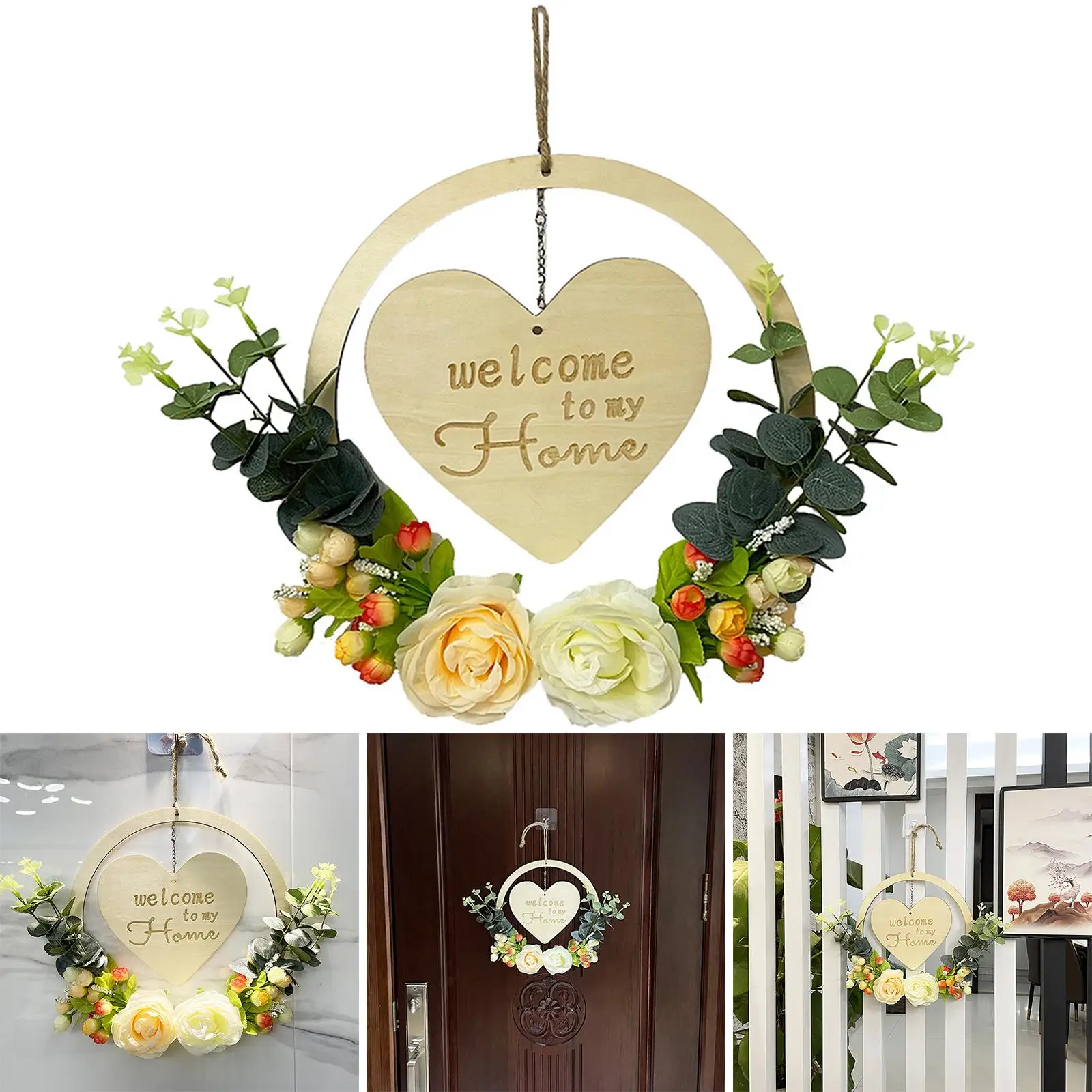 

Artificial Rose Love Wreath Door Hanging for Front Door Home Decoration