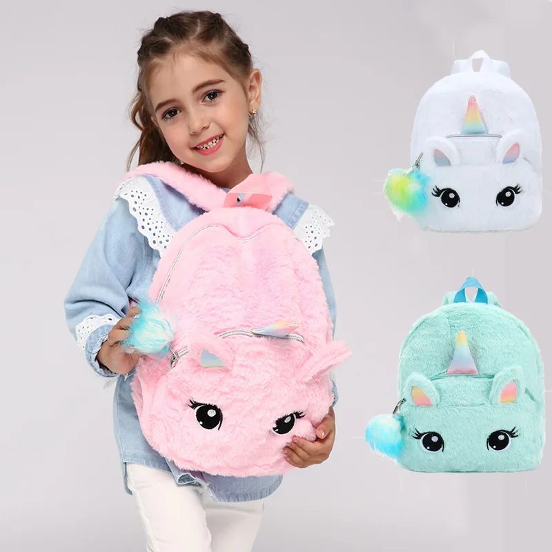 Children Plush Backpack Boy Girl Baby Cute Cartoon Animal Unicorn Book Bag Kids Candy Snacks Storage Bag Kindergarten Schoolbag
