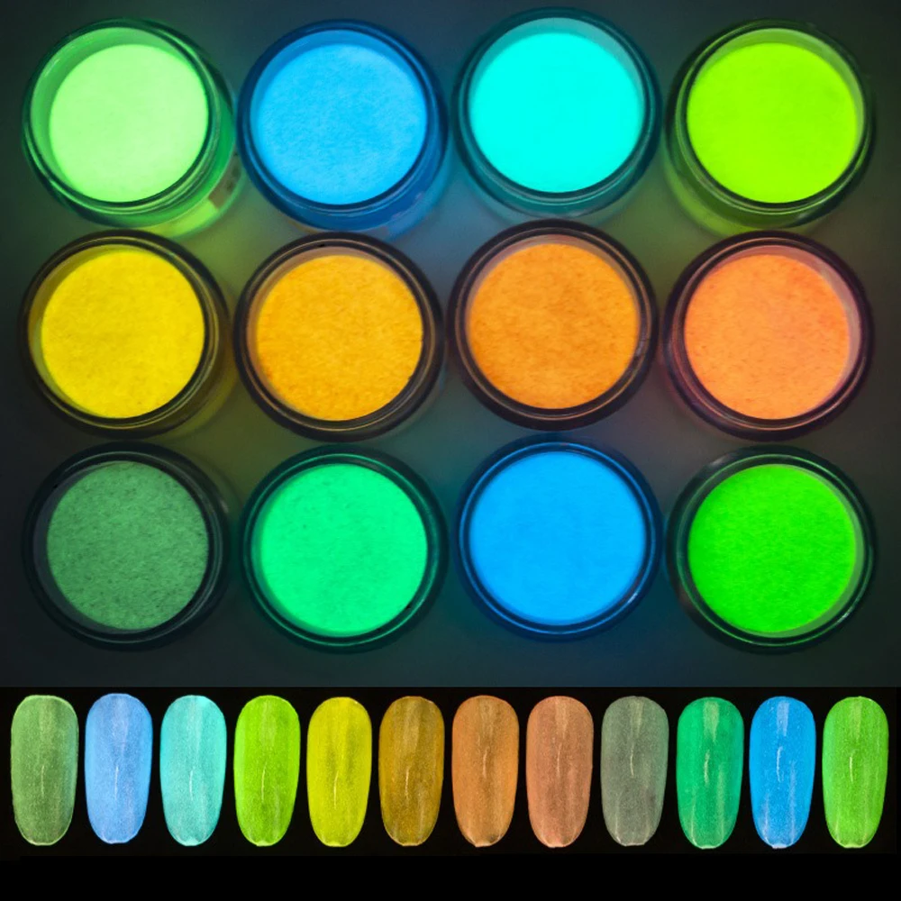 

GLOW IN THE DARK COLLECTION [12] 10ml jar GLOW IN THE DARK luminous powder 12-color ACRYLIC Glow in the Dark Dip Powder,RTYY664