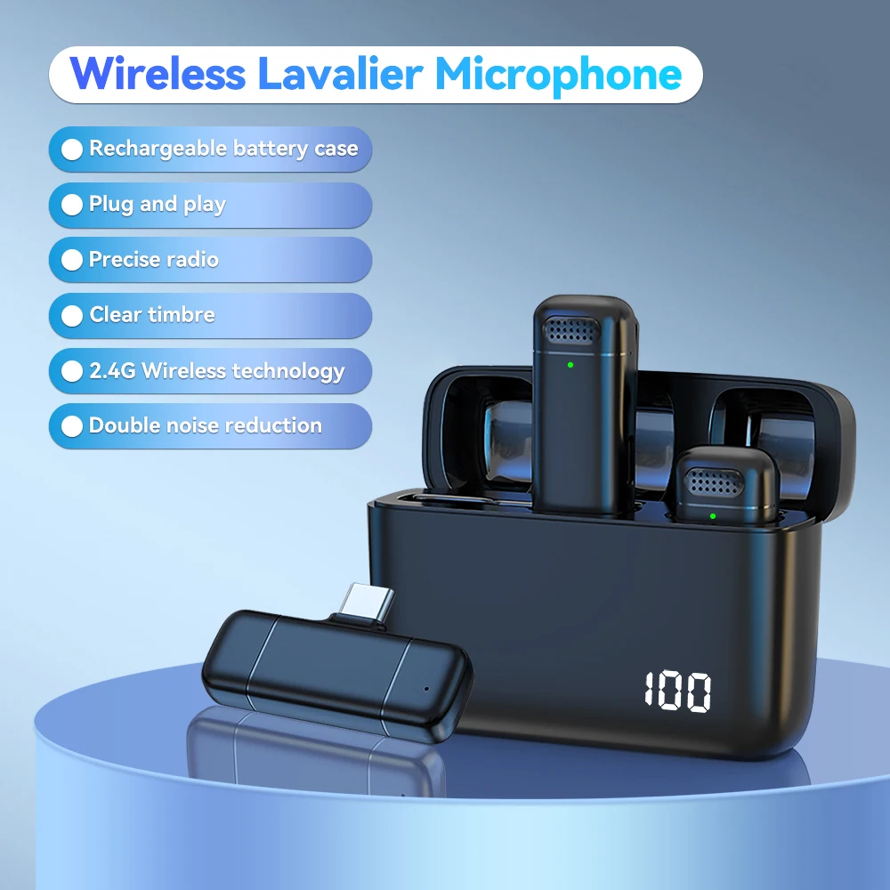 

LUXCEO M6 Portable Wireless Lavalier Microphone Double Noise Reduction for iPhone Type-C Laptop PC with Charging Box
