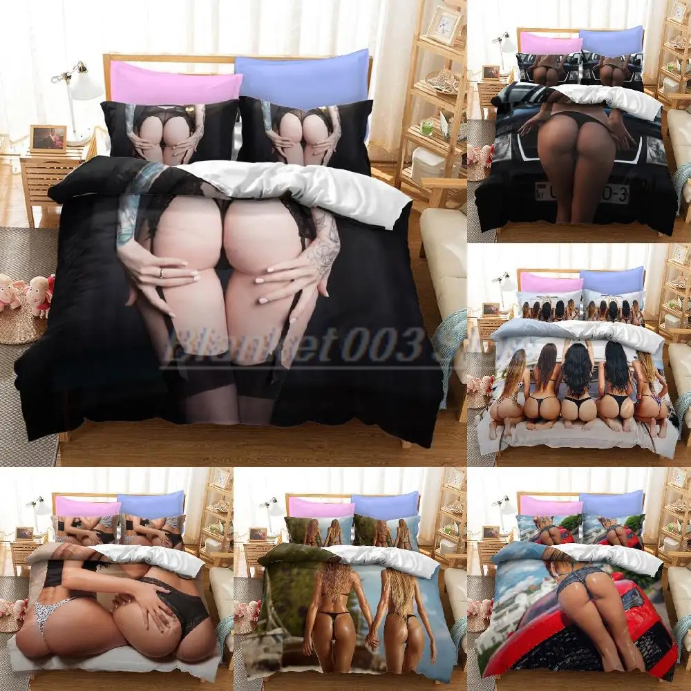 

Комплект постельного белья для женщин, привлекательное украшение с 3D рисунком бикини с задницей, пододеяльник, покрывало, комплект из двух ...