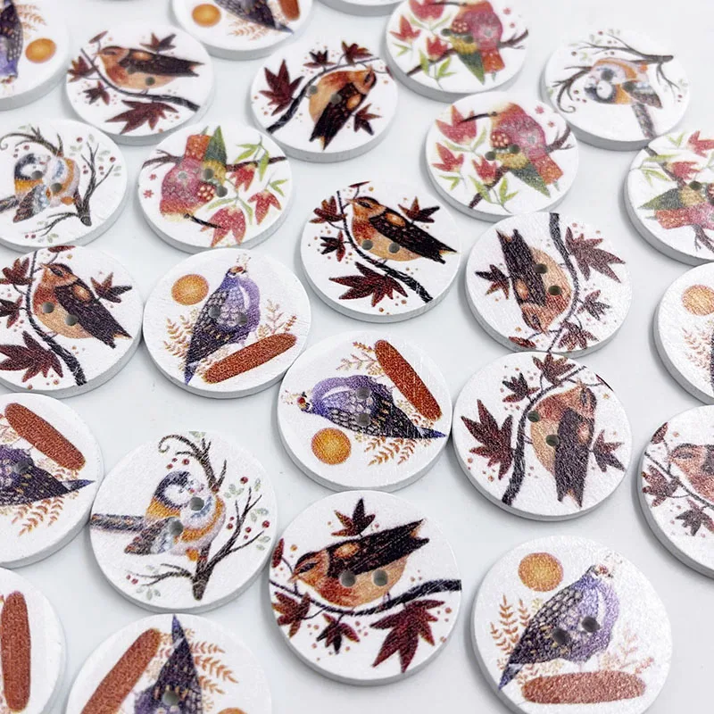 

25pcs Animal Birds Mixed Wood Buttons Handwork Sewing Scrapbook Clothing Crafts Accessories Gift Card 25mm WB884